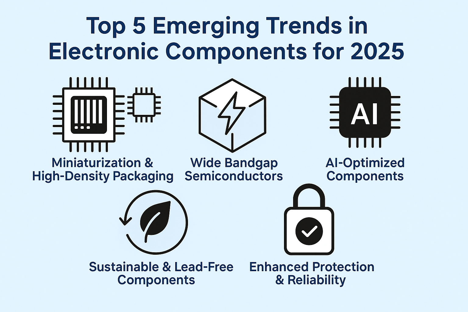 Cinq composants électroniques émergents illustrant les tendances technologiques de 2025