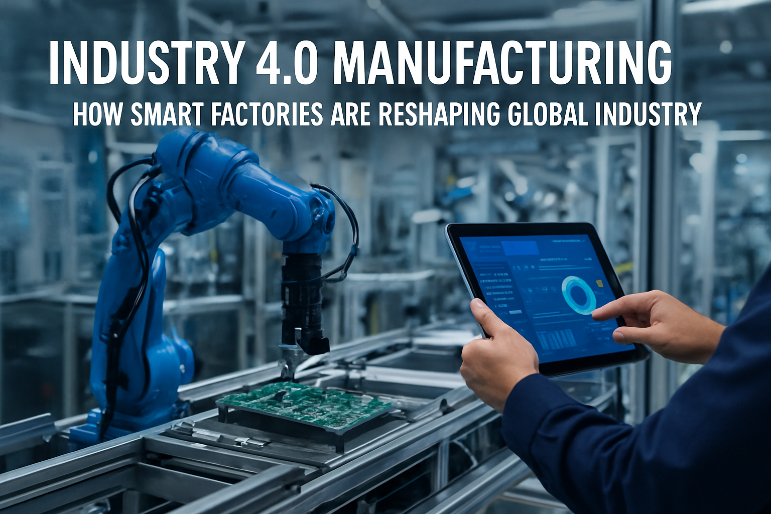 Industry 40 manufacturing with robotic automation and connected electronic systems in a smart factory environment